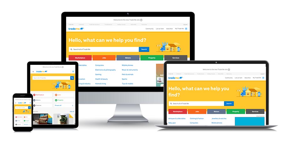 TradeMe responsive screens