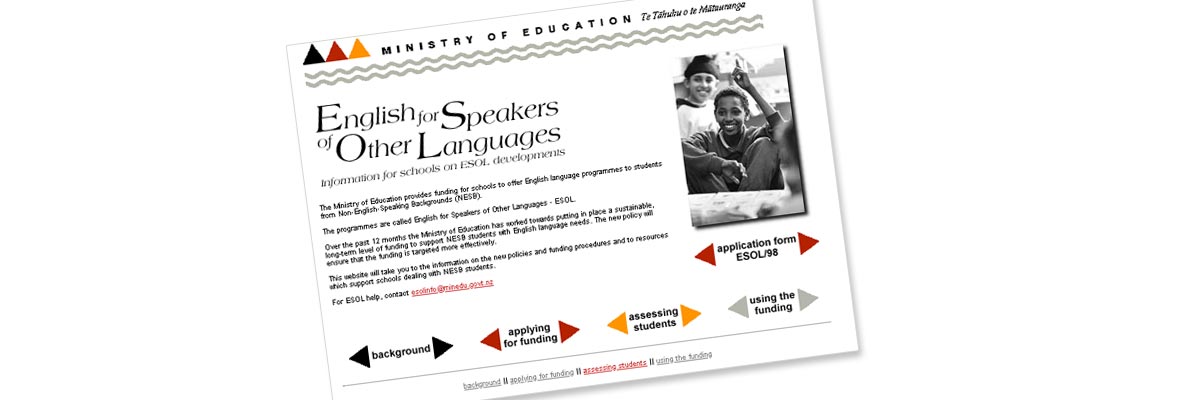 English for Speakers of Other Languages website design details