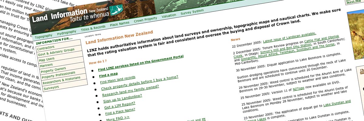 Land Information New Zealand website design detail