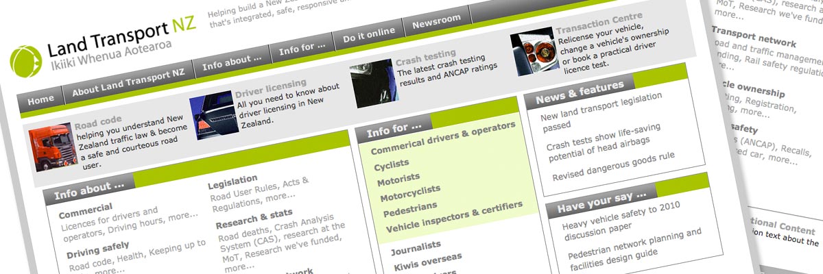Land Transport New Zealand website design detail