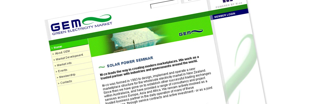 M-co Green Electricity Market website design details