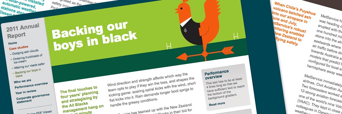 MetService Annual Report website design detail