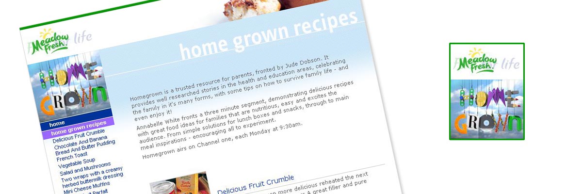 Meadow Fresh Homegrown website design details