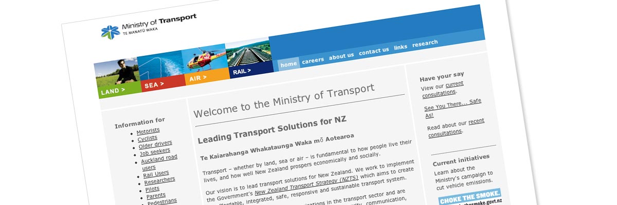 Ministry of Transport website design detail