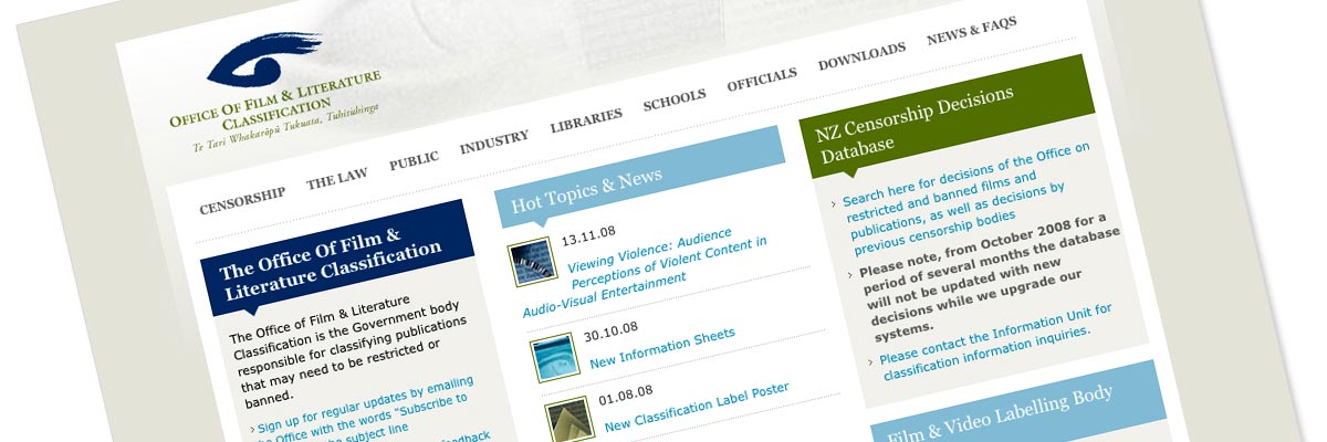 Office of Film & Literature Classification website design detail