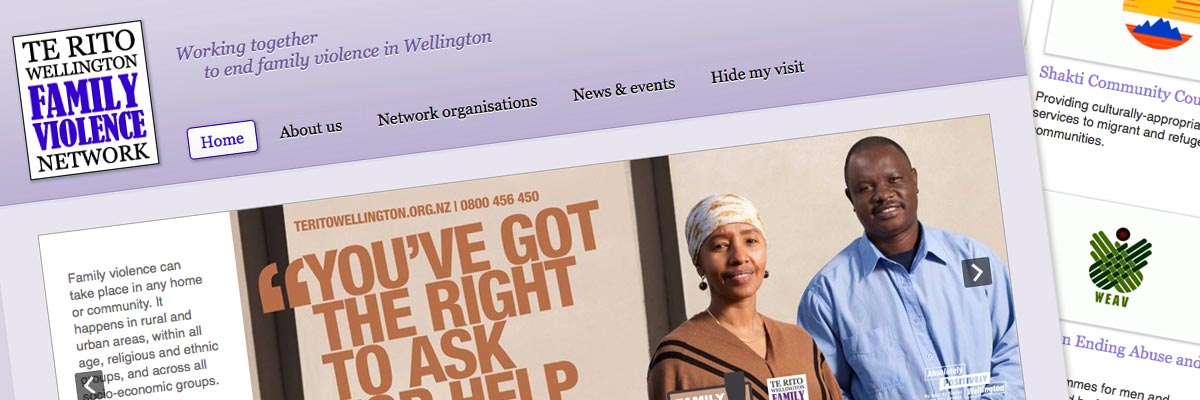 Te Rito Wellington Family Violence Network website design detail