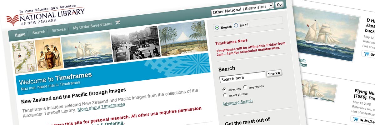 Timeframes - National Library of New Zealand website design detail