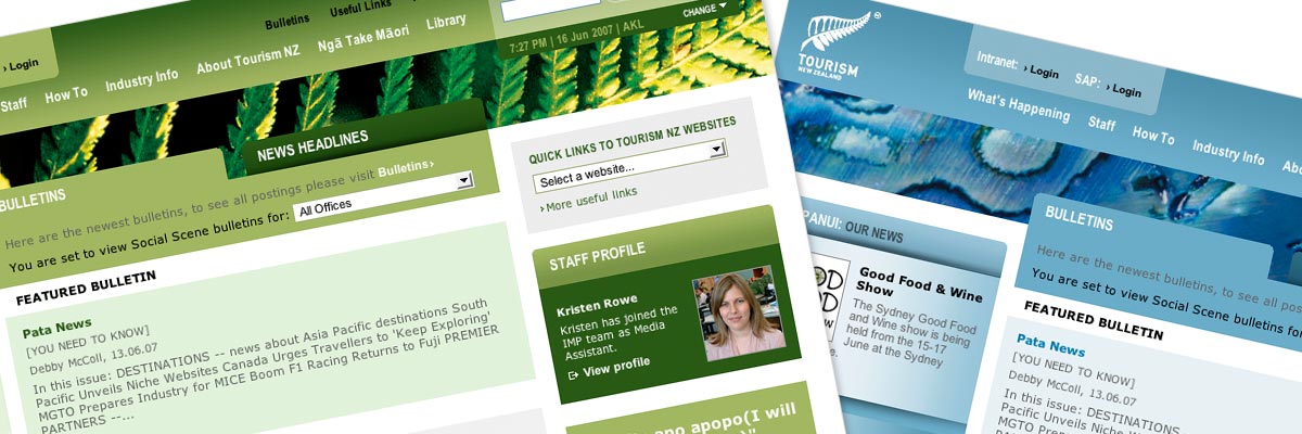 Tourism New Zealand intranet design detail