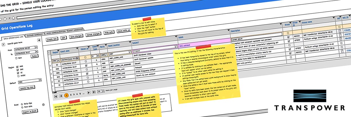 Transpower Grid Operations Log web app design detail