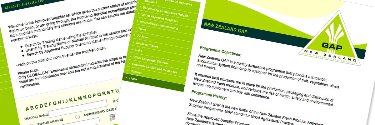 Vegfed Approved Supplier (now NZGap) website design details