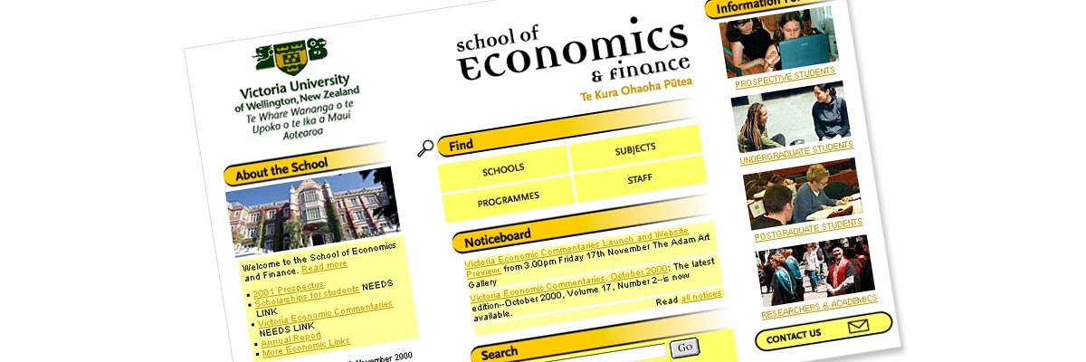 Victoria University School of Economics & Finance website design details