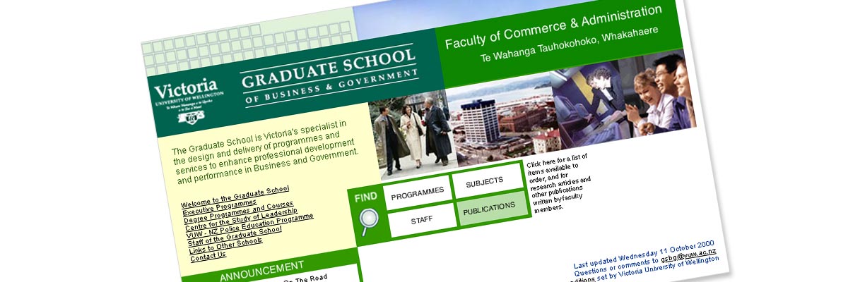 Victoria University Graduate School of Business and Government website design details